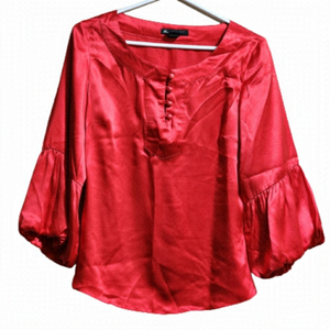Women's Red Satin Blouse with Button Placket